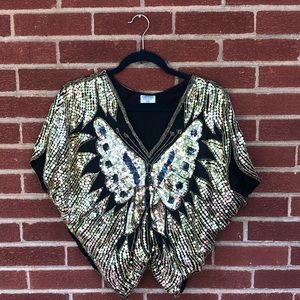 Vintage Shimmer Sequence Butterfly Top